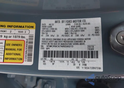 2022 Ford Bronco Sport Outer Banks из США, поврежденный, VIN 3FMCR9C67NRE00213